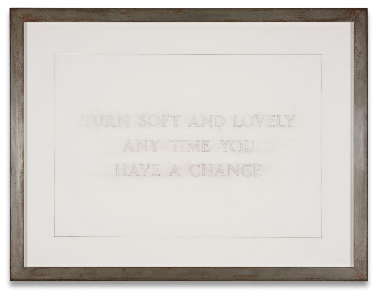 Jenny Holzer's Survival: Turn soft and lovely... (2005)

© 2005 Jenny Holzer;(ARS) NY. Photo: Sveva Costa Sanseverino. Courtesy of Sprüth Magers