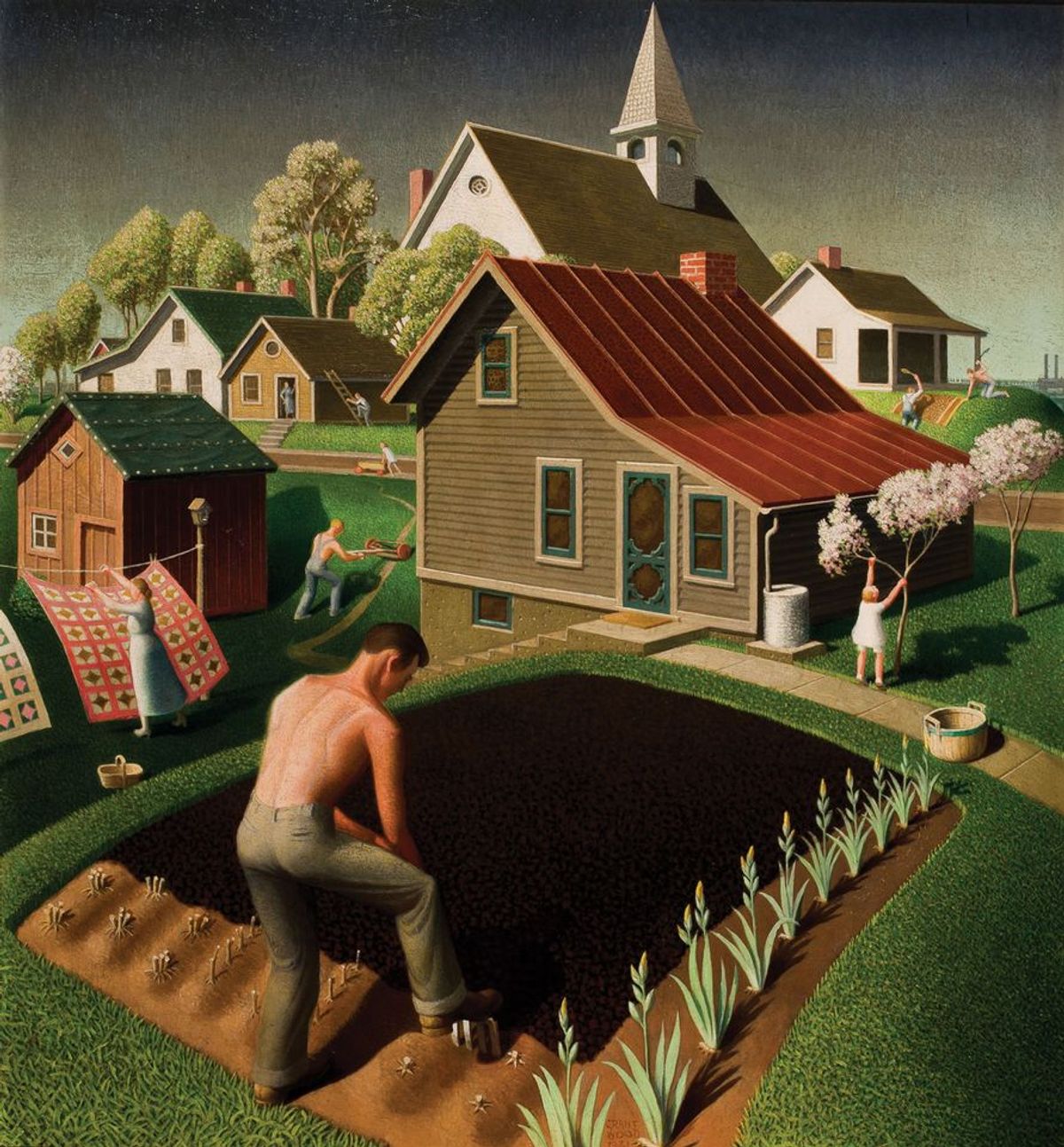 Grant Wood, Spring in Town (1941) Figge Art Museum/successors to the Estate of Nan Wood Graham; licensed by VAGA, New York