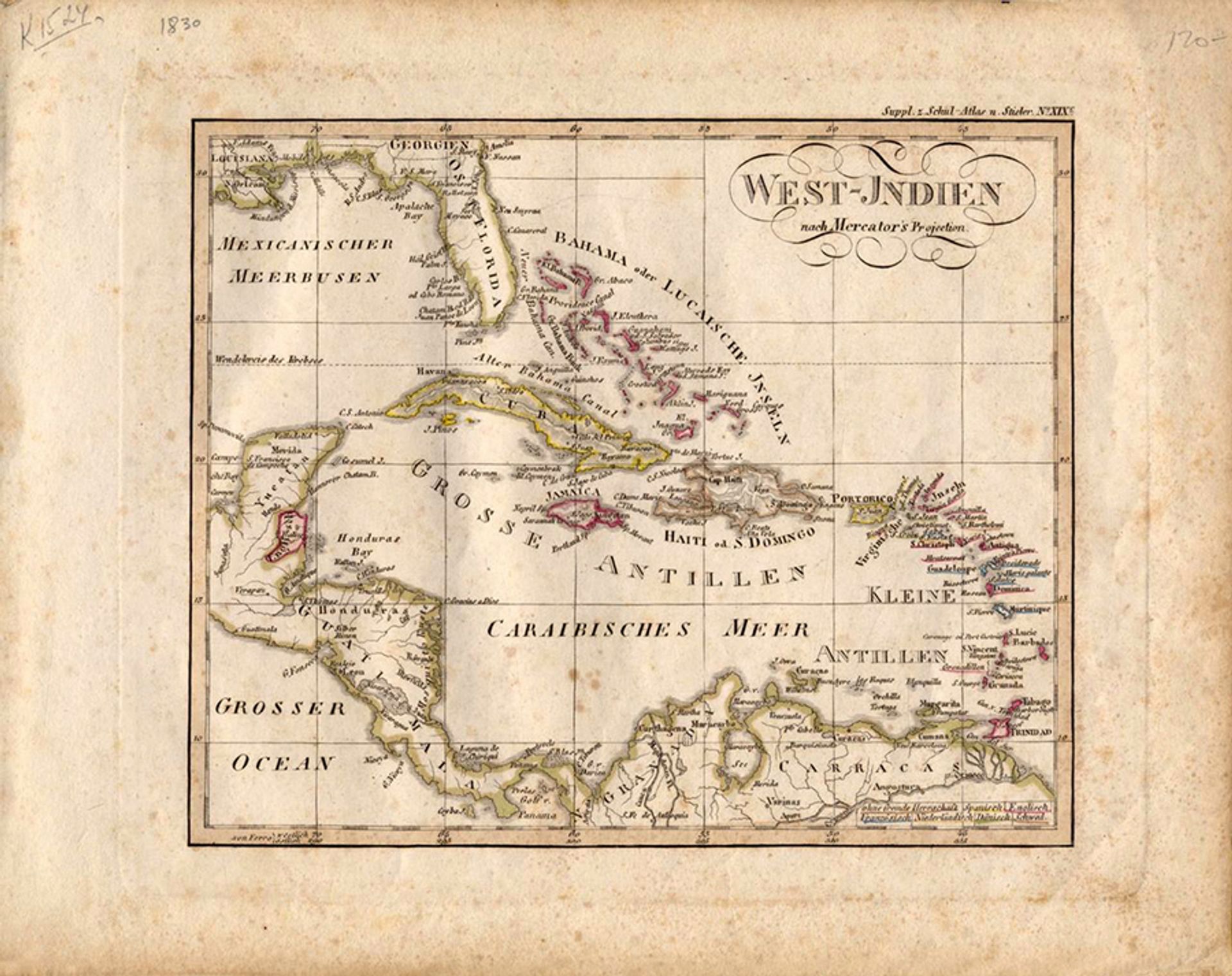 An archival map of the Caribbean by Adolf Steiler from the Colección Cartográfica del Centro León 