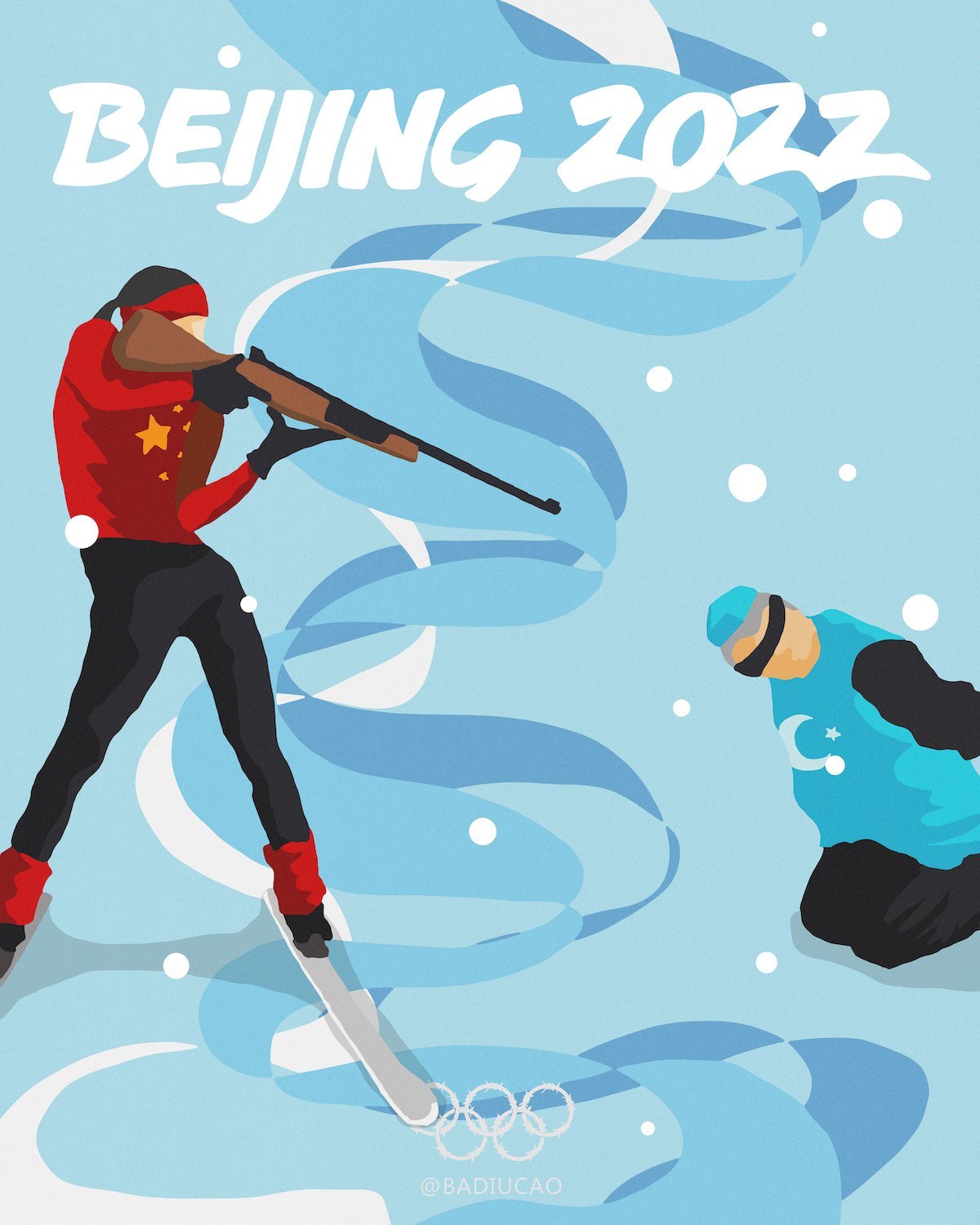 Badiucao, Biatholon from the series Beijing 2022 (2022) © Badiucao
