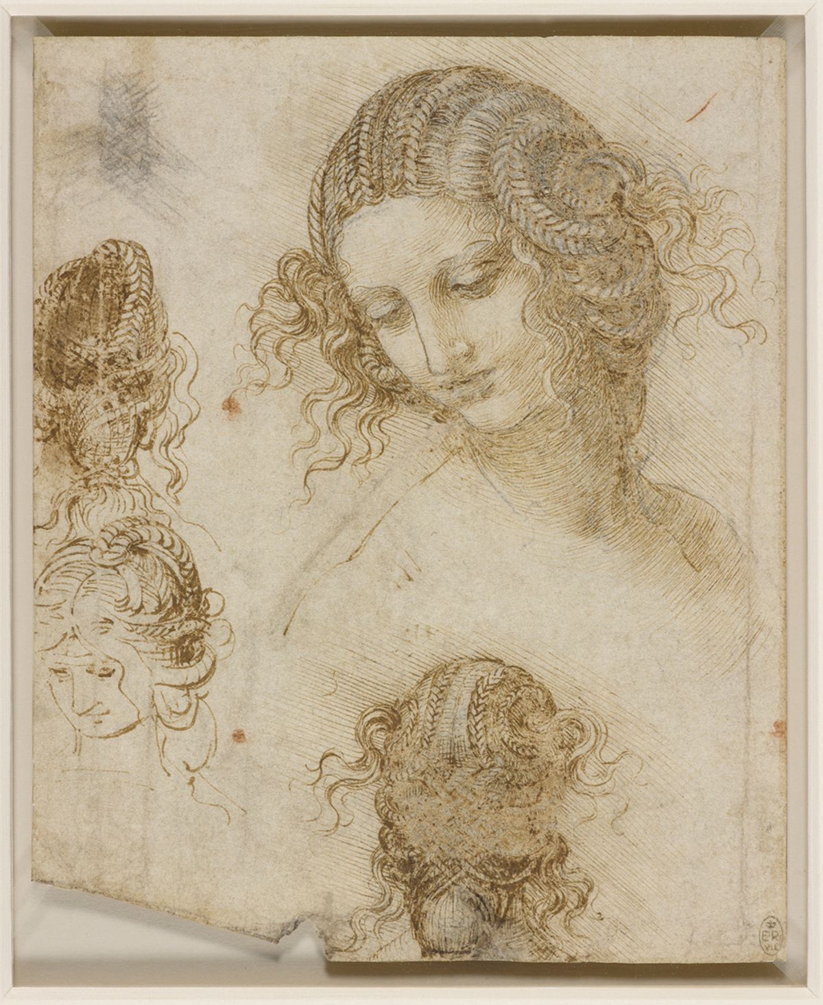 The head of Leda (around 1505-08), a study for Leonardo’s missing Leda and the Swan, is one of 23 works to be lent to the Louvre show by the Royal Collection Royal Collection Trust, © Her Majesty Queen Elizabeth II 2019