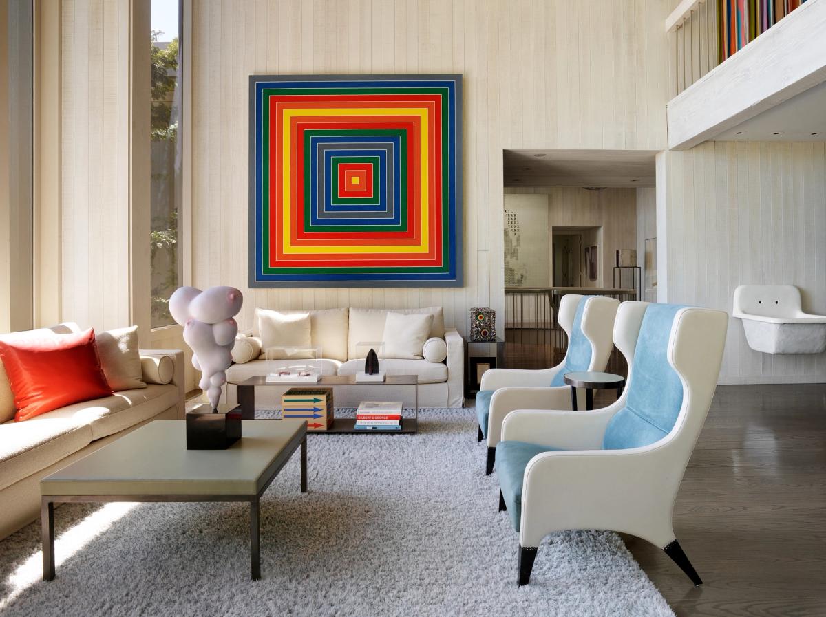 A view of Frank Stella's Honduras Lottery Co. (1962) seen as it was displayed in collector Chara Schreyer's home in Marin, which she designed to resemble art galleries. Courtesy Sotheby's, photo by Matthew Millman