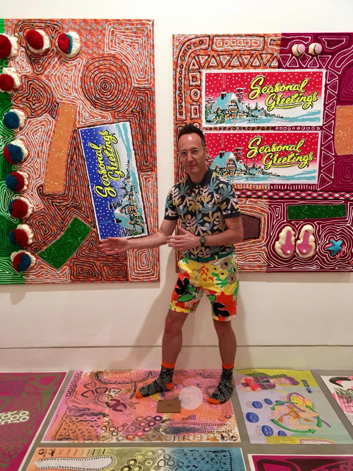 Strike a pose... John Walter pays homage to Bruce McLean amidst his maximalist capsid show Louisa Buck