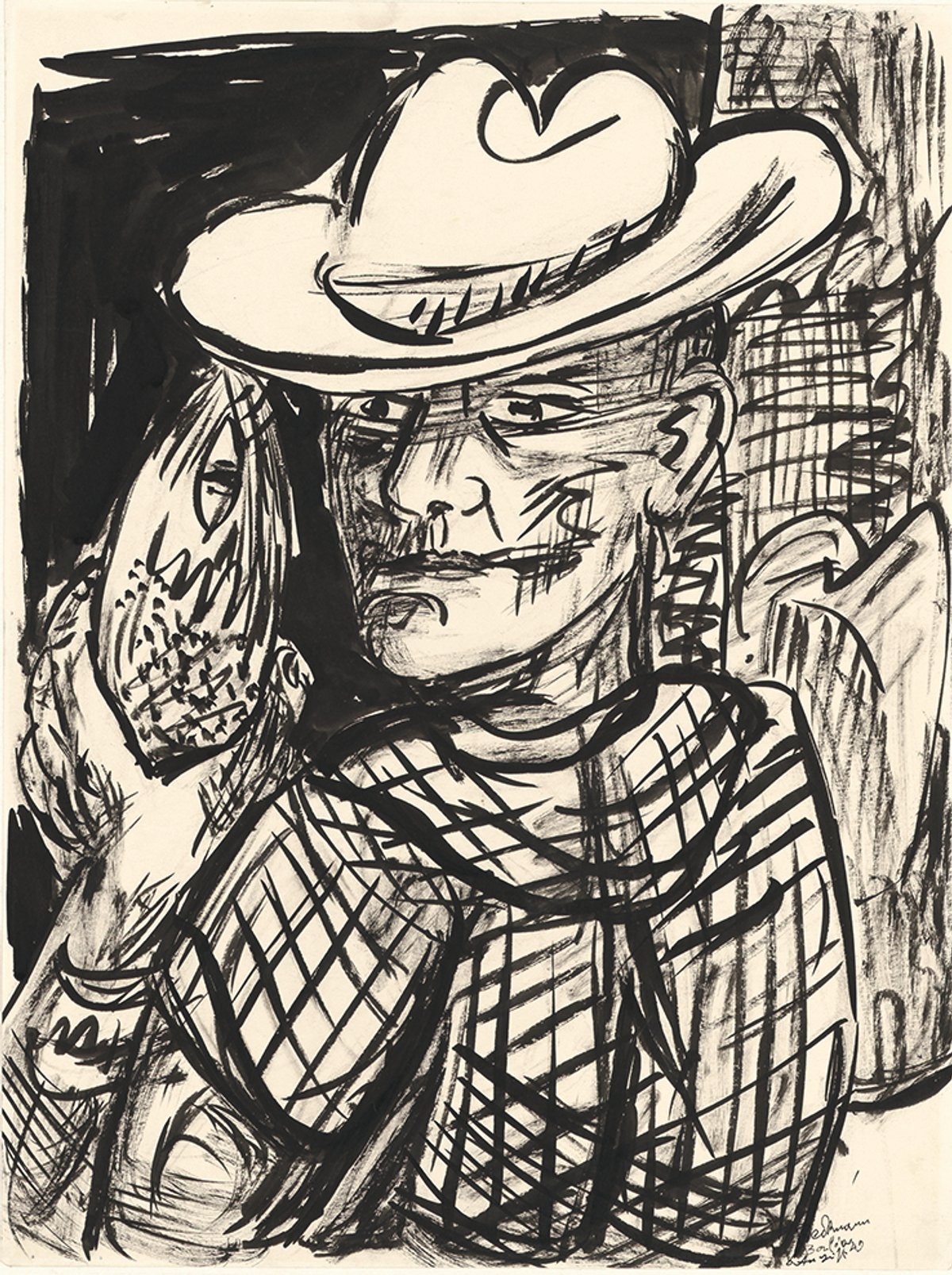Self-portrait with Fish (1949) is one of several late works by Max Beckmann in the exhibition Photo by Christoph Irrgang, © Hamburger Kunsthalle/VG Bild-Kunst