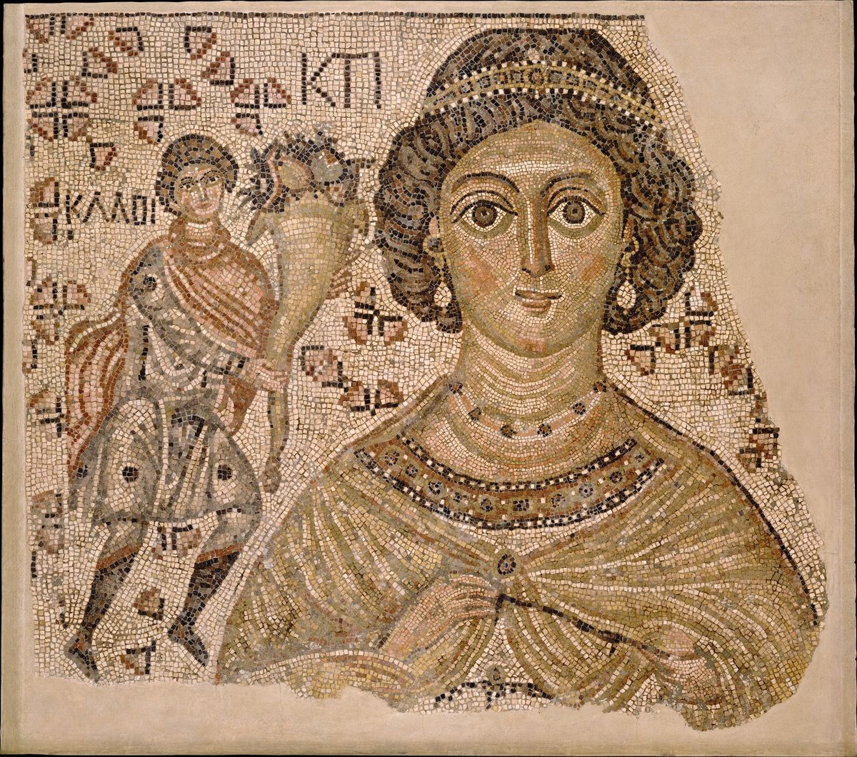 A Roman mosaic from 500-550 CE currently held in the Metropolitan Museum's collection, with its provenance beginning in the 1970s with George Lotfi. According to the New York investigator's affadavit, the piece, broken in two fragments, Lotfi sold it to the late collector George Ortiz in the 1970s and its two pieces were purchased by the Metropolitan Museum in 1998 and 1999. Public domain, via the Metropolitan Museum.