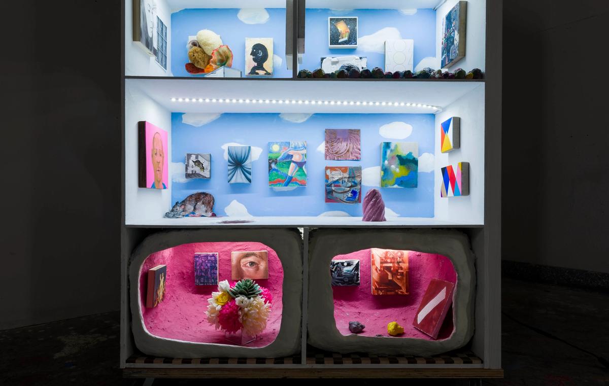 Miniature art hanging in the doll-sized galleries of Cat House Photo: Ruben Diaz