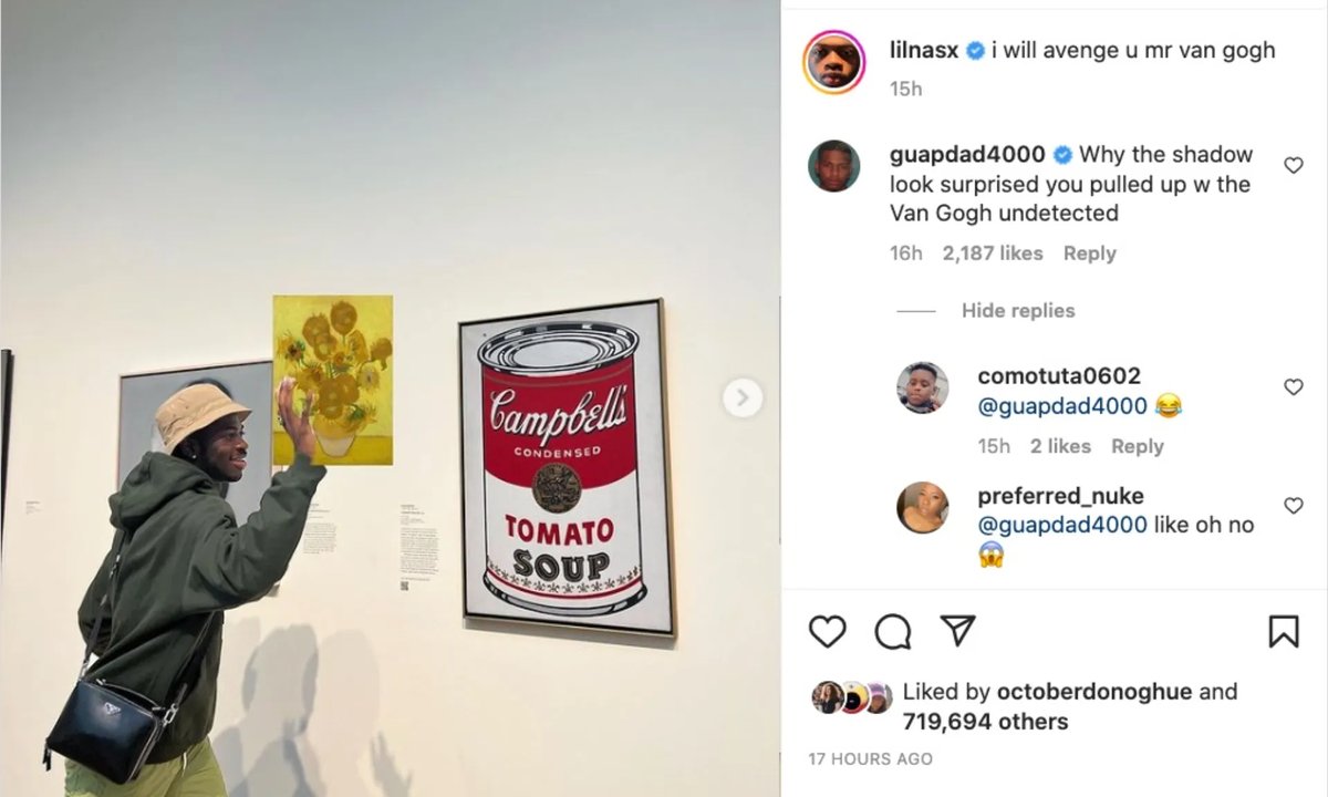 Lil Nas X weighs in on Van Gogh soup row with cheeky Instagram submit Lil Nas X weighs in on Van Gogh soup row with cheeky Instagram submit