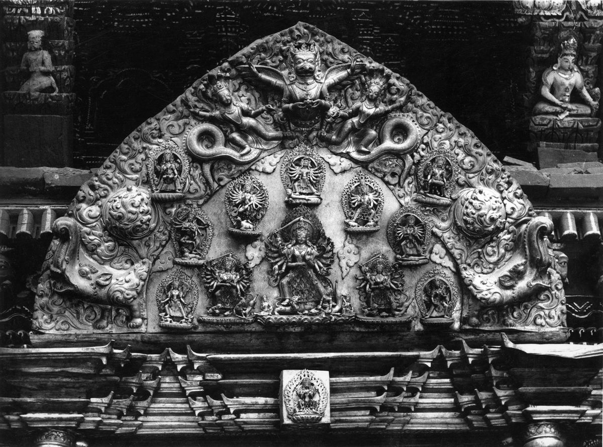 The frieze above the golden gateway of Taleju Bhawani Temple at Patan Durbar Square Image: courtesy of Lost Arts of Nepal