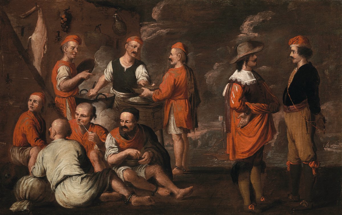 Cornelis de Wael, The Slaves’ Meal (around 1640-45). De Wael was a Flemish artist who migrated to Italy and associated with other Northern European painters there who found success selling their paintings in shops Courtesy of Nicholas Hall Gallery