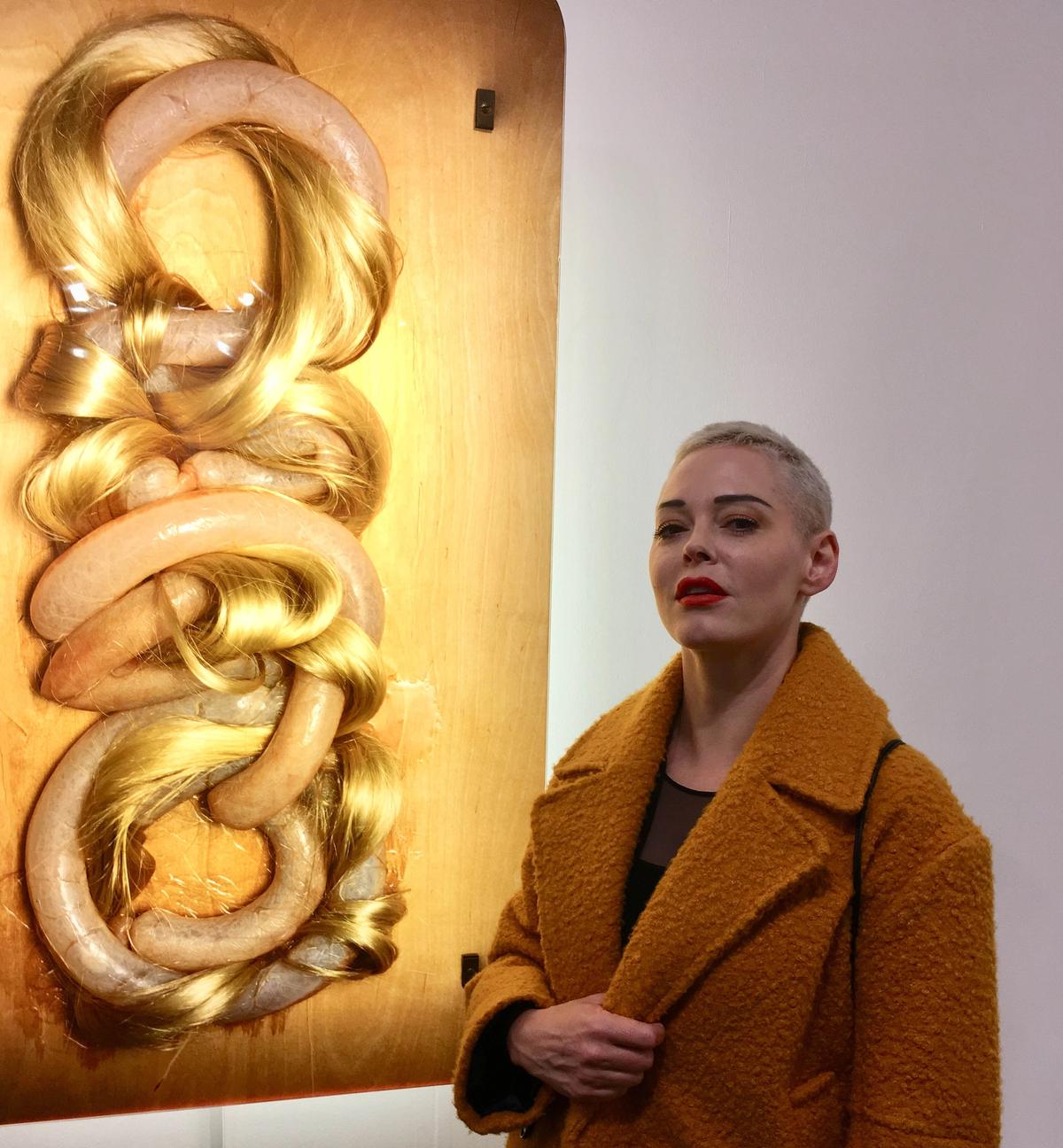 Rose McGowan, the actress and pioneer of the #metoo movement, visited the Social Work section at Frieze London yesterday on the first anniversary of #MeToo. She described the section as: "incredibly powerful, moving and profound." Adding: "To see this display in such a beautiful way means the world to me especially in the world that we are now living in." © Louisa Buck