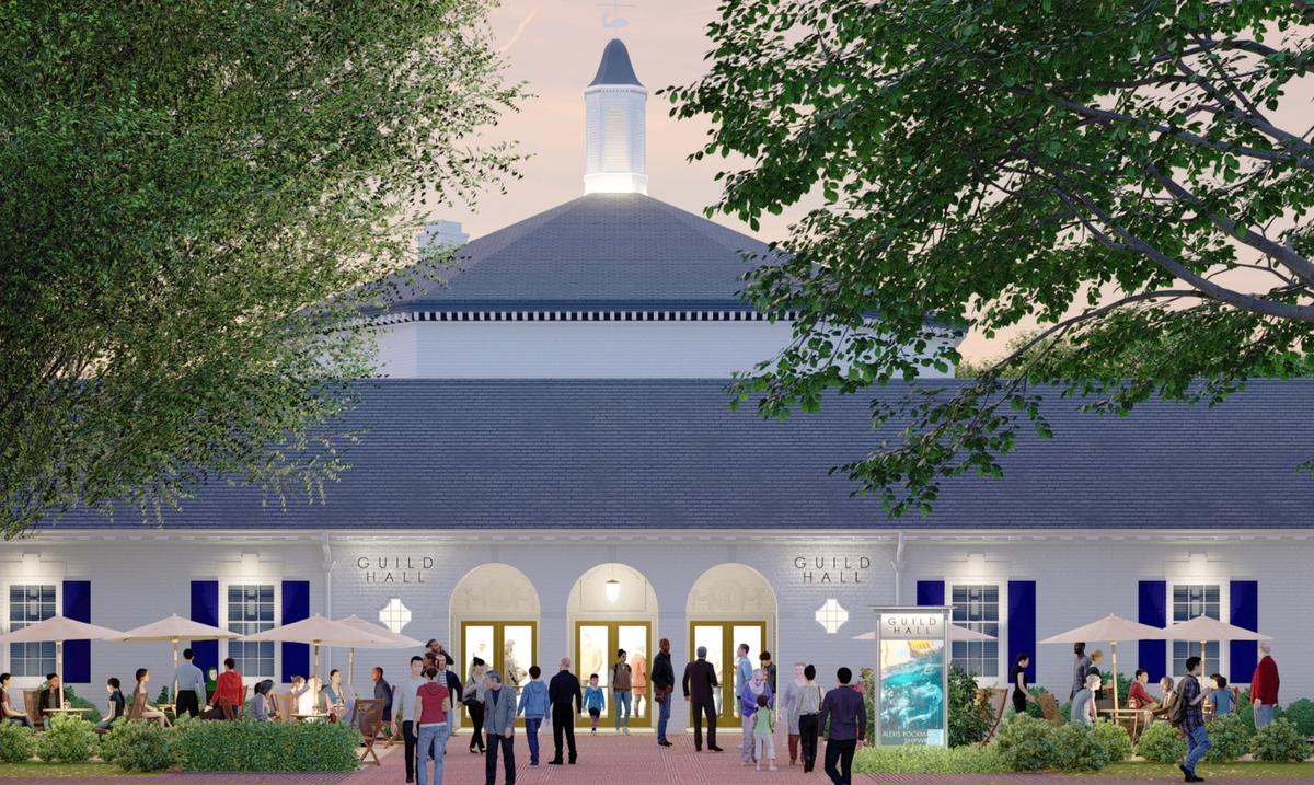 Rendering of the exterior of Guild Hall's museum building following the renovation. © Guild Hall, Peter Pennoyer Architects, and Hollander Design Landscape Architects, 2022. 