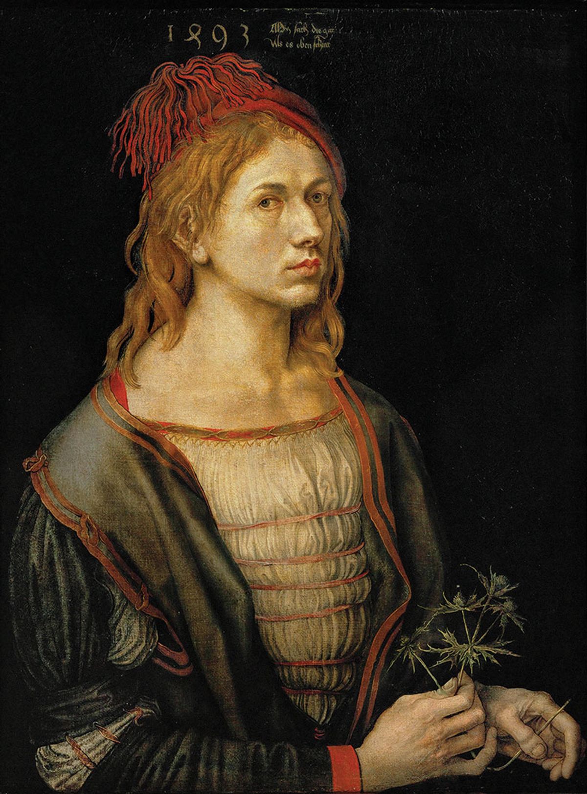 Albrecht Dürer's Portrait of the Artist Holding a Thistle (1493) Musée du Louvre