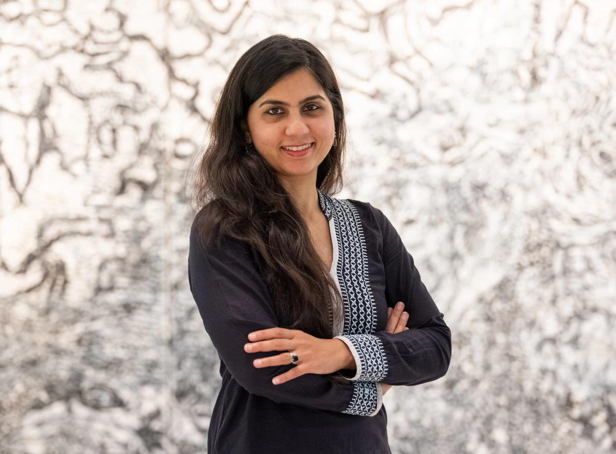 Simrin Mehra-Agarwal in front of her work Break the Atom and Vegetal Forms (After Zeid, 2022) at Louvre Abu Dhabi

Photo: Augustine Paredes – Seeing Things. Courtesy Department of Culture and Tourism, Abu Dhabi. Artwork © the artist