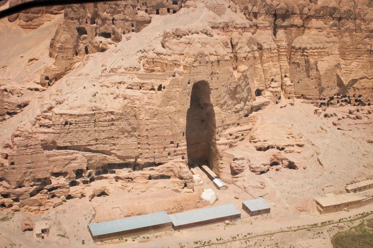 The cavity where the largest of the Buddha's of Bamiyan statues, known as Salsal, used to stand, as seen from above in 2012. U.S. Army photo by Sgt. Ken Scar, 7th Mobile Public Affairs Detachment
