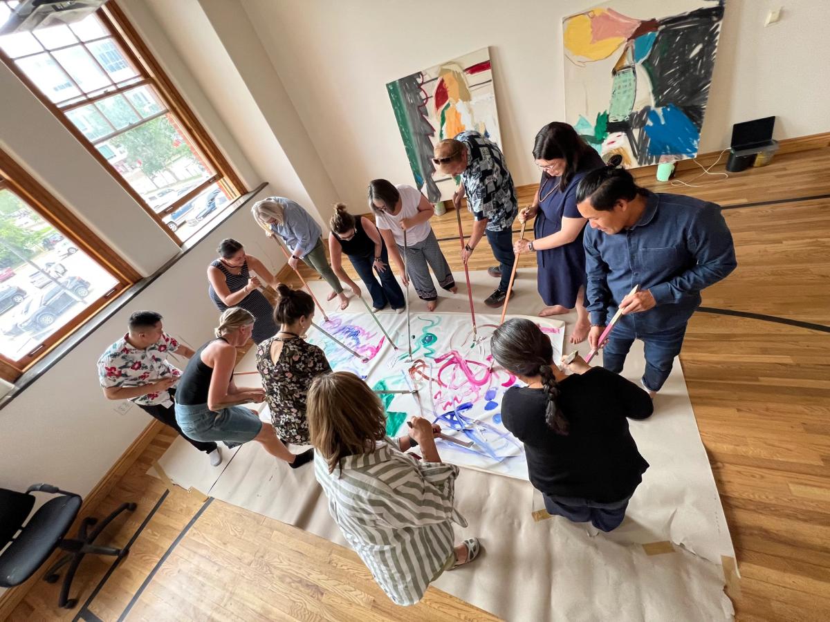 Artist Sarah Darlene’s Flow State workshop with a private practice of Colorado therapists in 2023. Darlene developed a curriculum of meditation and art-making that she plans to register as an Artist Company now that Colorado Senate Bill 133 has become law Photo: Sarah Darlene