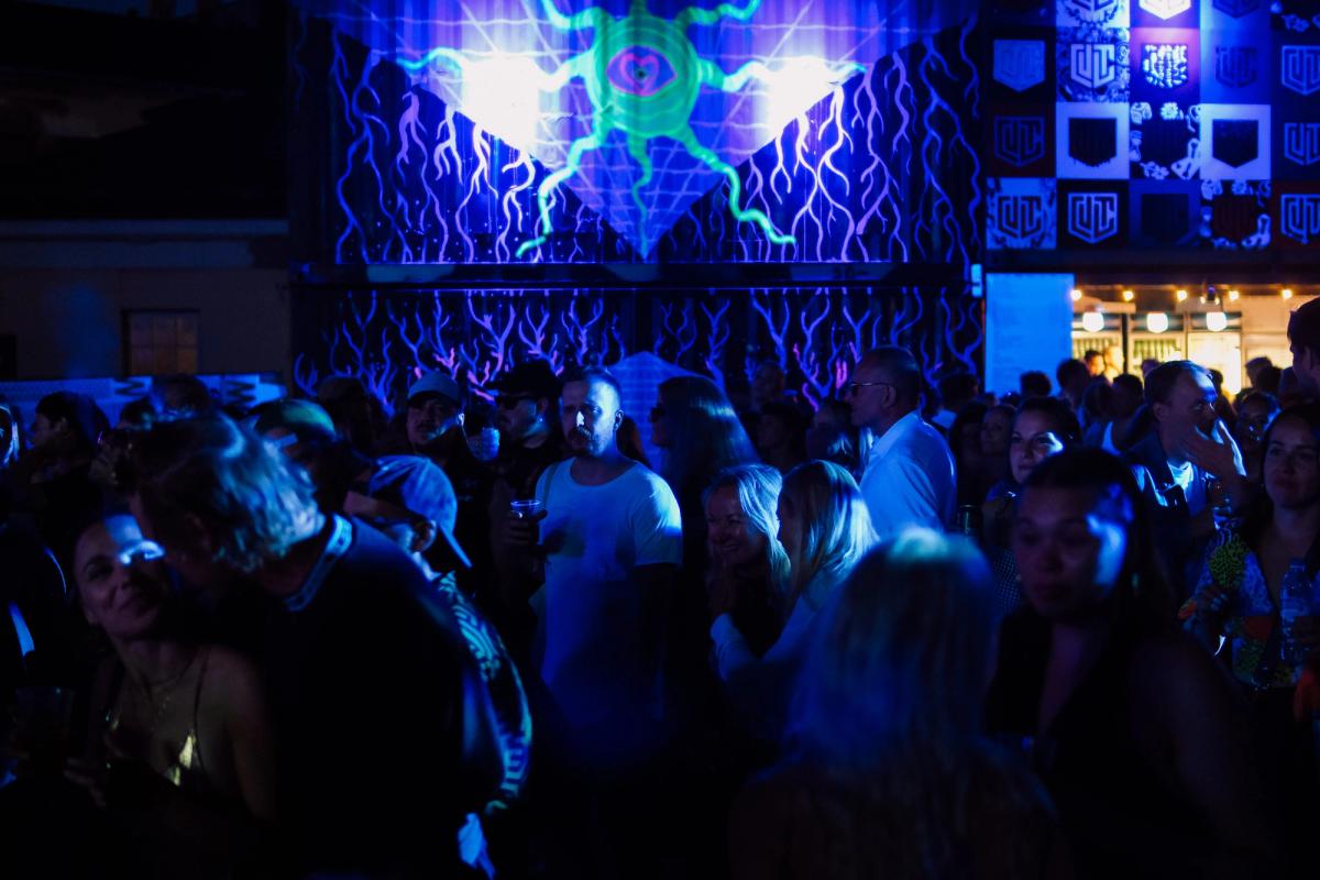 The murals and animations Millennial Muses by Björk Hijoort and Tiia Kasurinen became psychedelic backdrops for the DJs Photo: Konstantin Kondrukhov; courtesy of Flow Festival