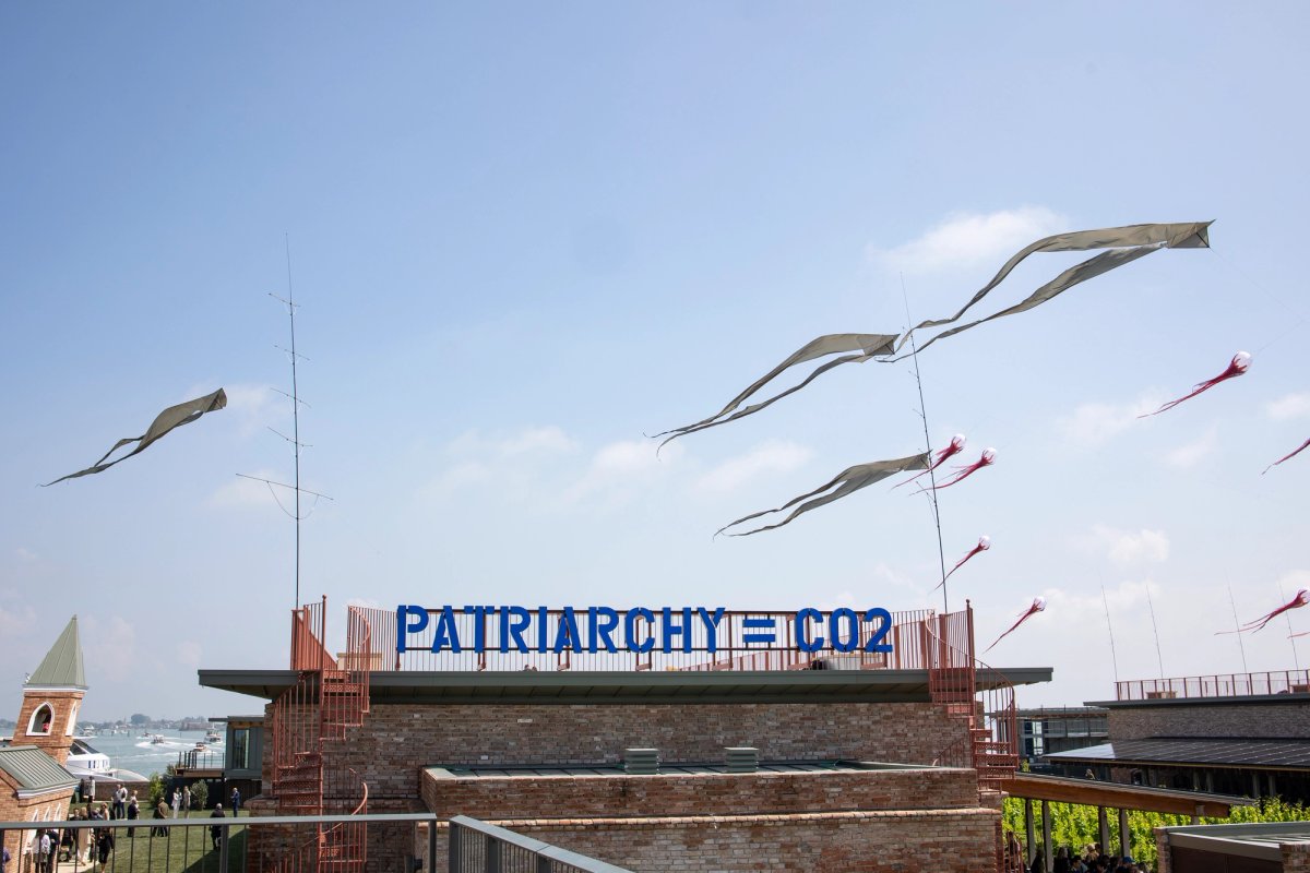 Claire Fontaine's Patriarchy = CO2 (2020) is part of the permanent installations on San Giacomo, an island dedicated to art and sustainability recently launched in Venice by Fondazione Sandretto Re Rebaudengo Courtesy Fondazione Sandretto Re Rebaudengo. Photo: Jacopo Trabuio