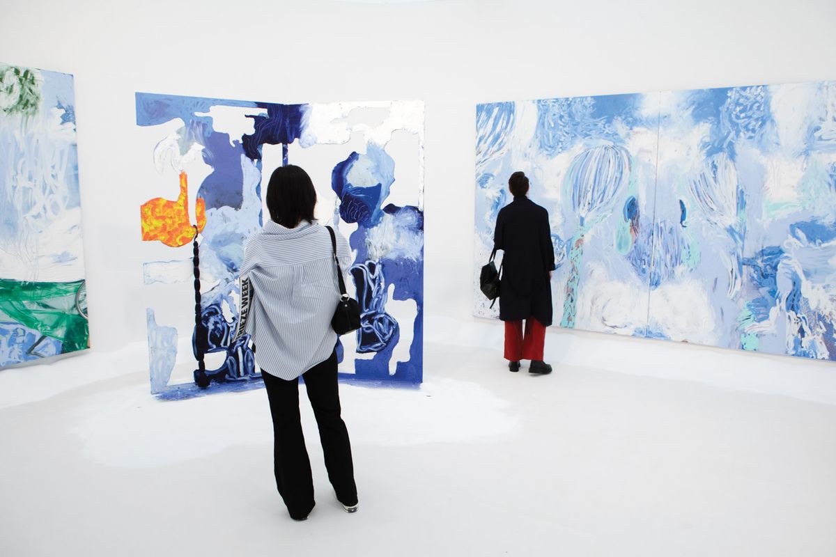 Donna Huanca’s canvases at Simon Lee’s stand, with prices starting at $50,000, have almost sold out David Owens