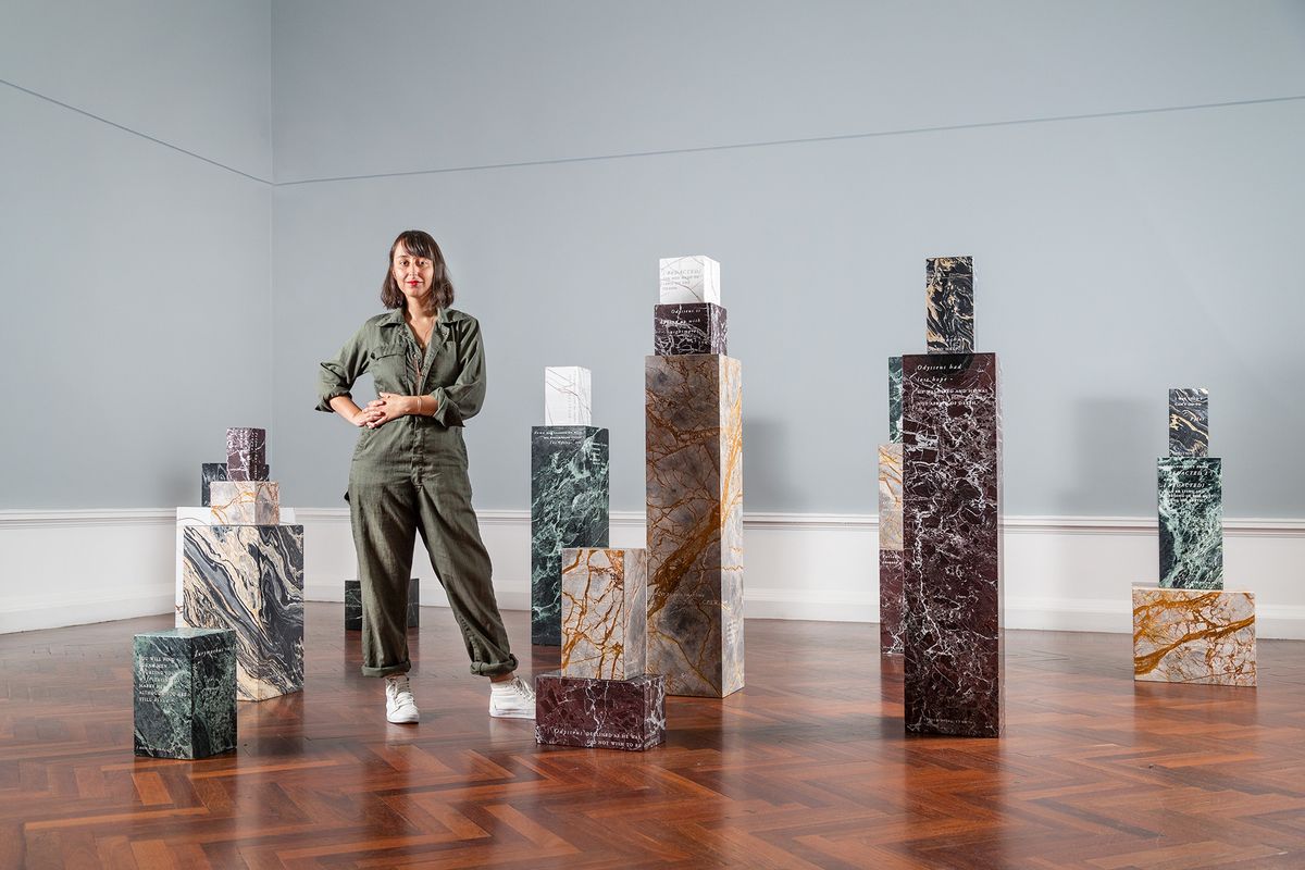 Stanislava Pinchuk with her work The Wine Dark Sea in this year's edition of the Adelaide Biennial of Australian Art: Free/State, Art Gallery of South Australia Photo: © Saul Steed