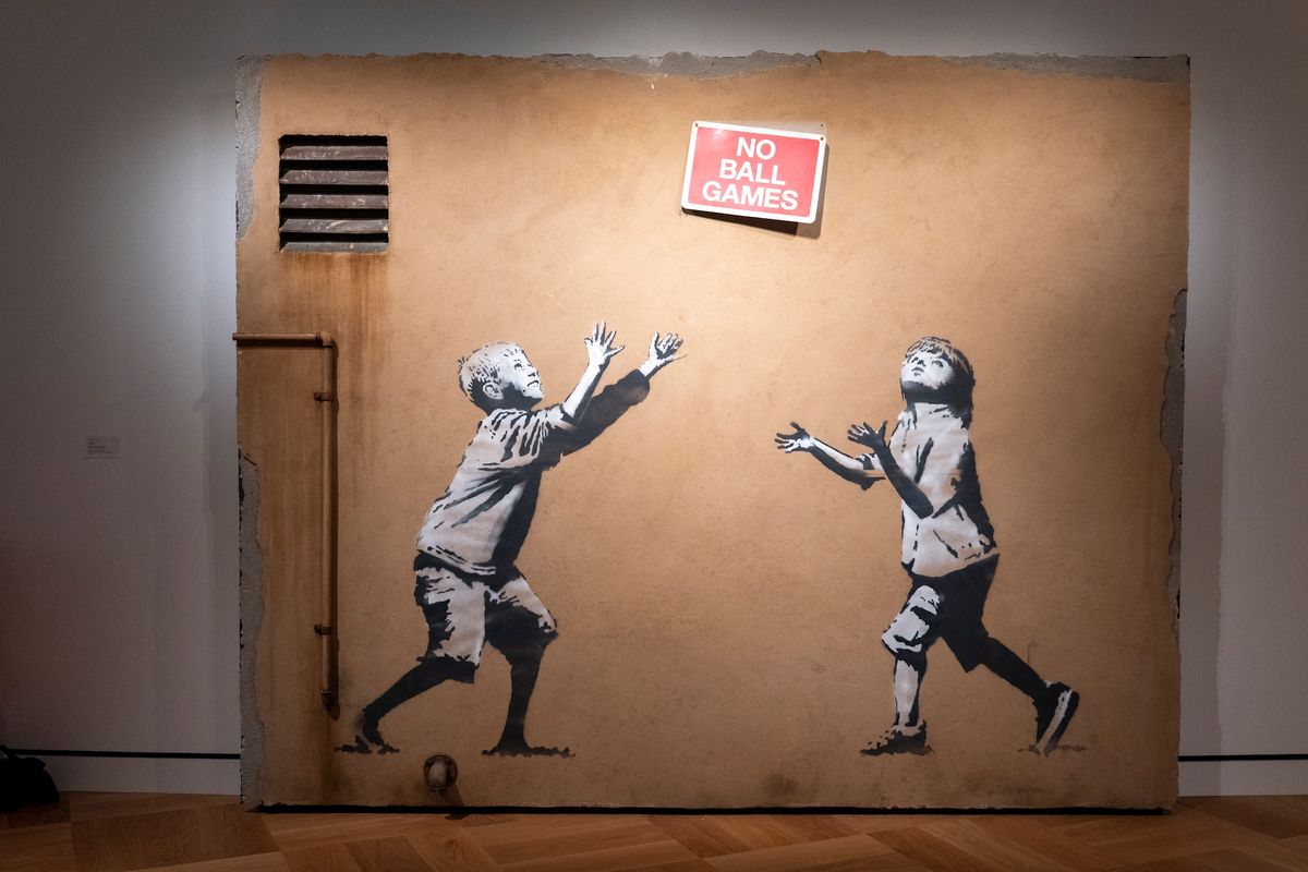 A Banksy mural on the fifth floor of the Lucas Museum of Narrative Art Courtesy Lucas Museum of Narrative Art. Photo by Lou Caltabiano