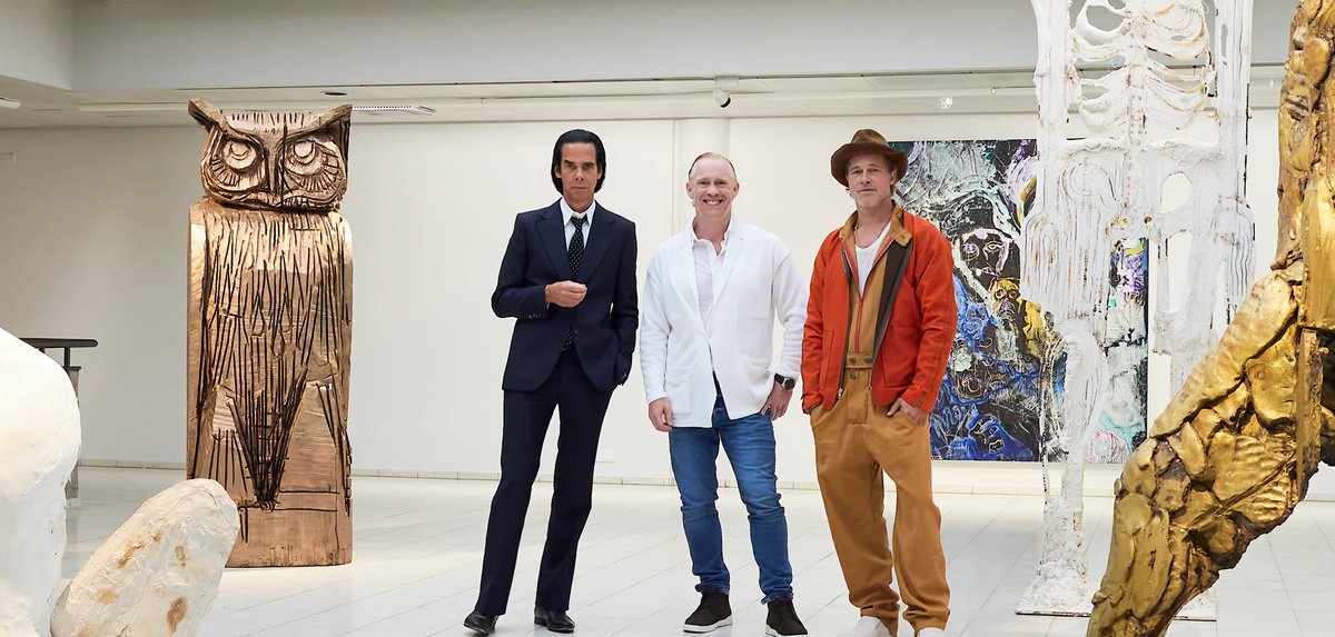 Nick Cave, Thomas Houseago and Brad Pitt at the Sara Hilden Art Museum in Tampere, Finland
Photo: Jussi Koivunen