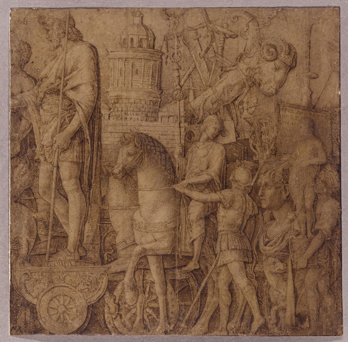 Mantegna's preparatory sketch for his painting Triumph of Caesar depicts The Standard Bearers and the Siege Equipment Image courtesy of Sotheby's