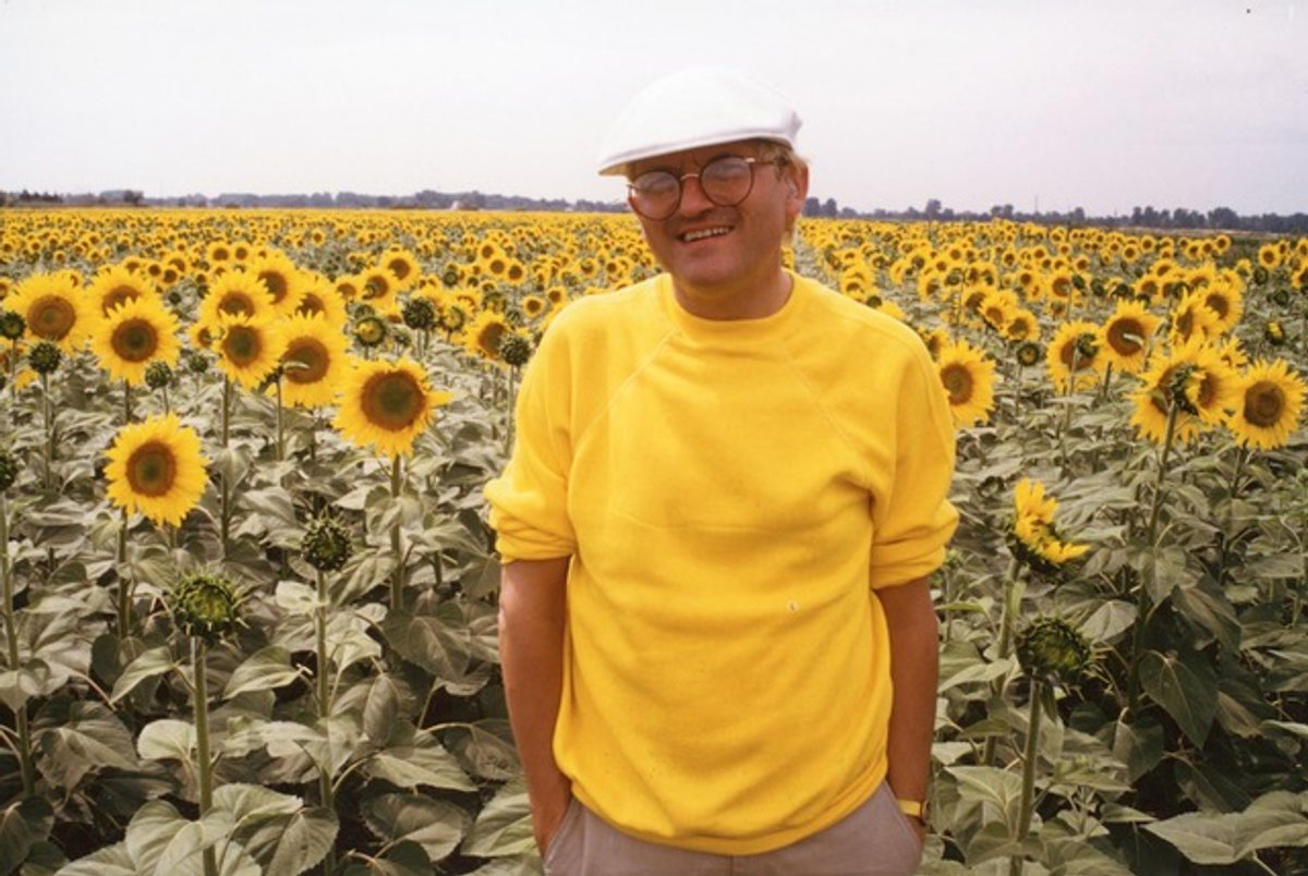 Lucien Clergue, David Hockney in the sunflowers near Arles (1985) Courtesy Atelier Lucien Clergue, via the Fondation Van Gogh Arles