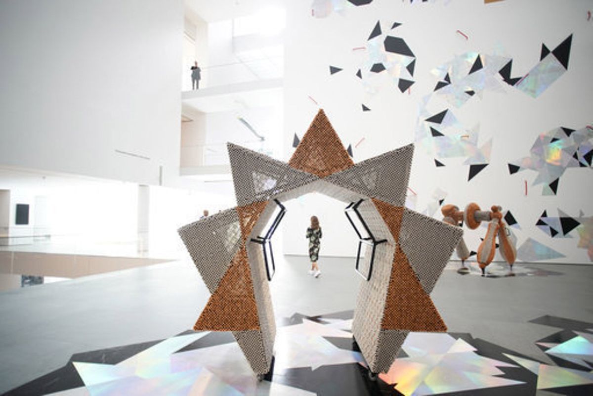 A much more interesting institution than the one we bade farewell to in June: Handles, a set of sculptures by Haegue Yang, was commissioned for the Marron Atrium at MoMA John Angelillo/UPI