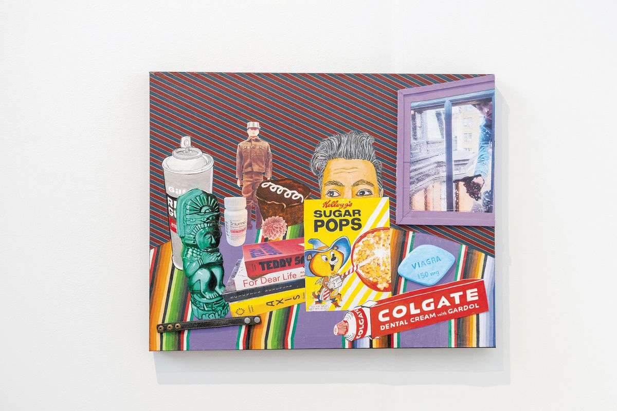 Joey Terrill, Still-Life with Triumeq, Art catalogs and a Brown Window Washer (2025), at Ortuzar Steven Molina Contreras