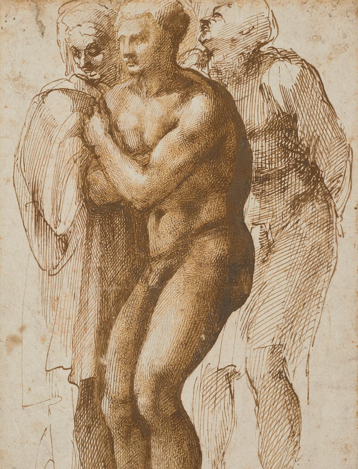 Michelangelo's A nude young man (after Masaccio) surrounded by two figures (late 15th century) © Christie's Images Limited, 2022