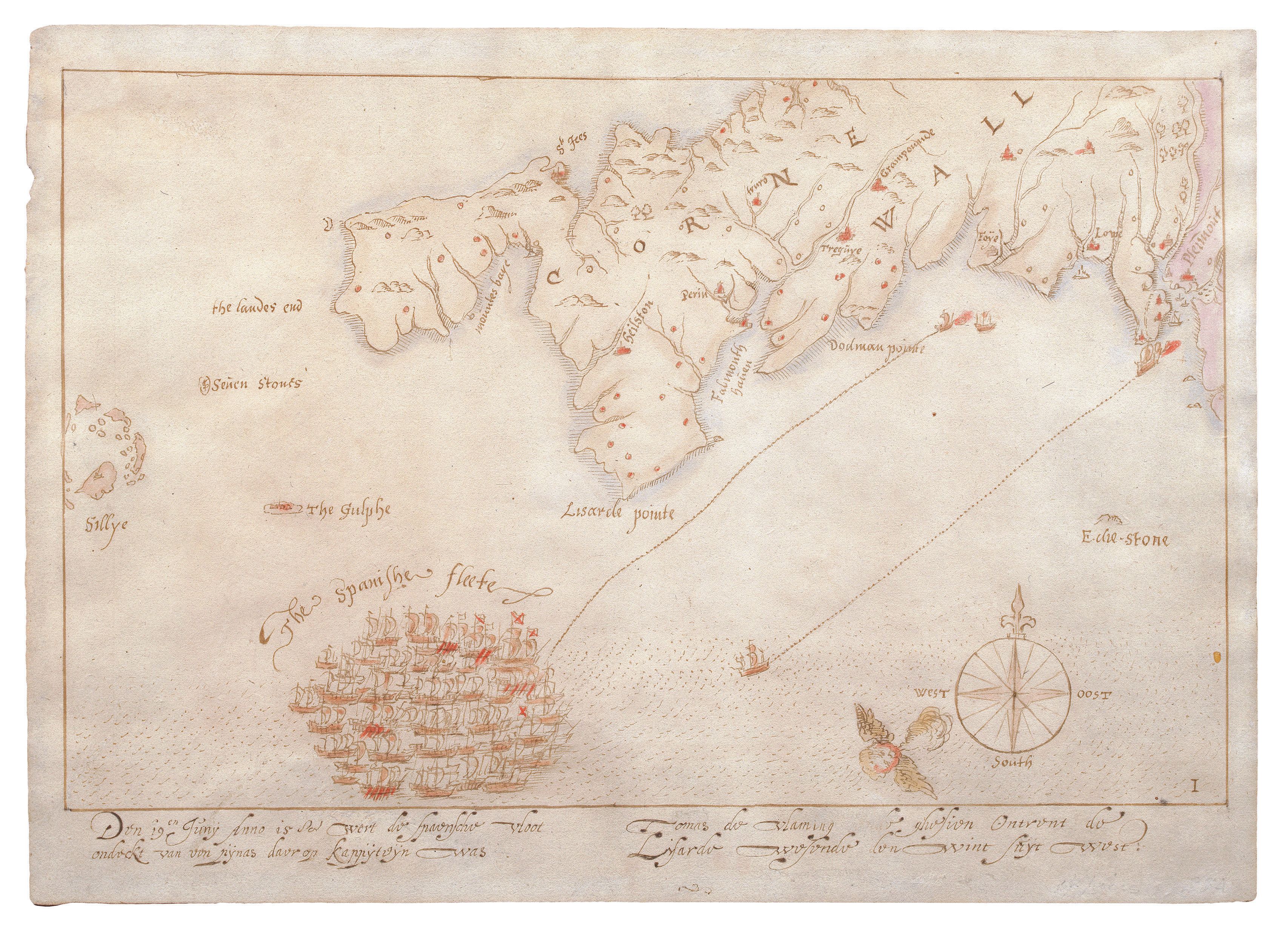 Conservation of Spanish Armada invasion maps reveals red ink