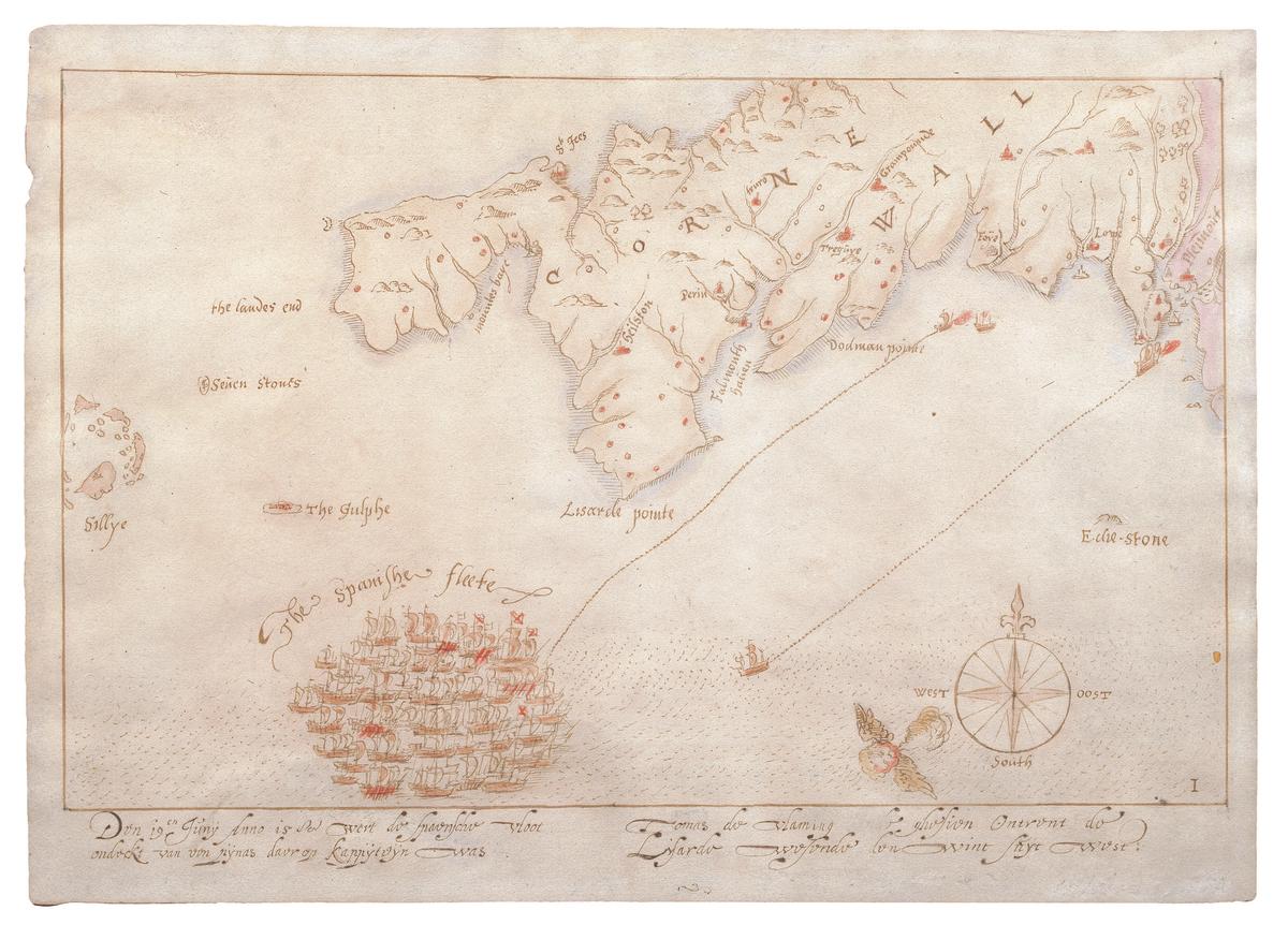 One of the maps shows the Spanish Armada off the coast of Cornwall. Photo: National Museum of the Royal Navy
