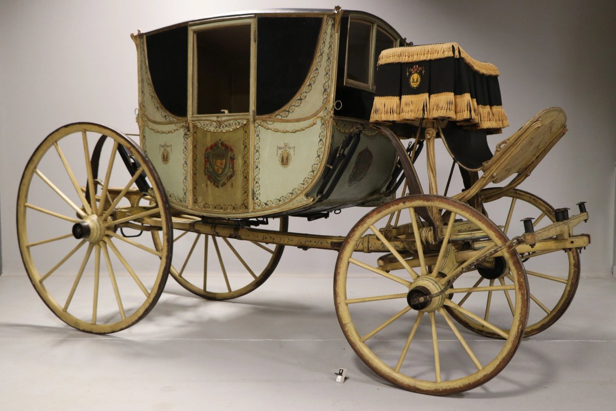 A final patch of dark varnish left on a door of the Beekman Family Coach will be removed during live conservation sessions Courtesy of the New-York Historical Society