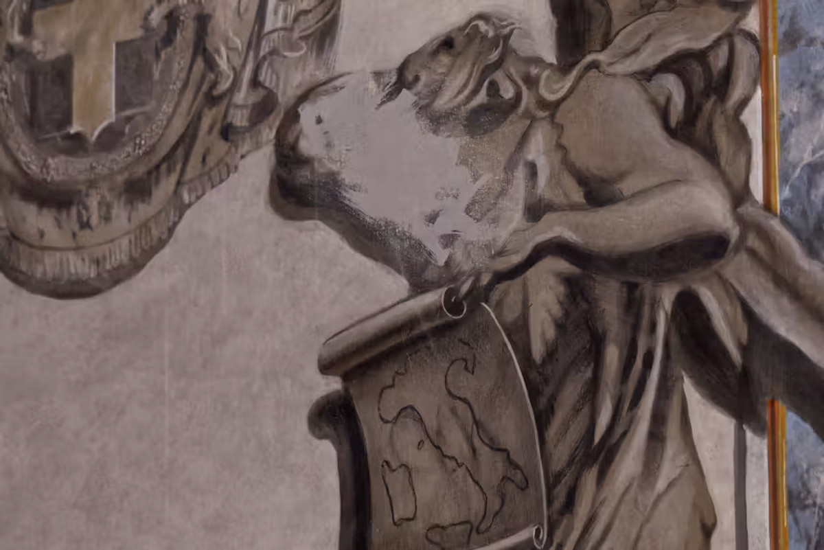 An image of an angel with a face resembling the right-wing Italian prime minister Giorgia Meloni has been erased from a fresco in a Rome church after officials at the Vatican complained about the controversial work Photo: Remo Casilli/ Reuters