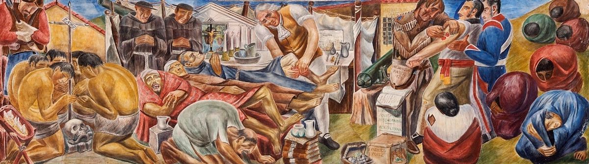 A panel from the mural series History of Medicine in California by Bernard Zakheim 