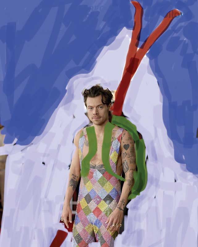 Harlequin skier: Peter Doig’s Instagram homage to pop star Harry Styles is a pastiche of his painting Alpinist (2019-22)

@peterdoig



