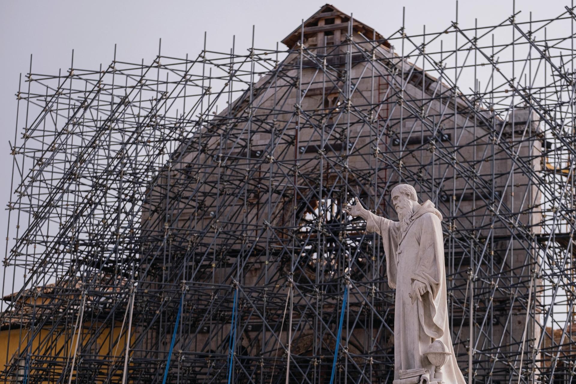 The 12th-century Basilica di San Benedetto in Norcia is under restoration following a 6.5-magnitude earthquake in central Italy in 2016 Photo: Antonio Balasco/Kontrolab/LightRocket via Getty Images
