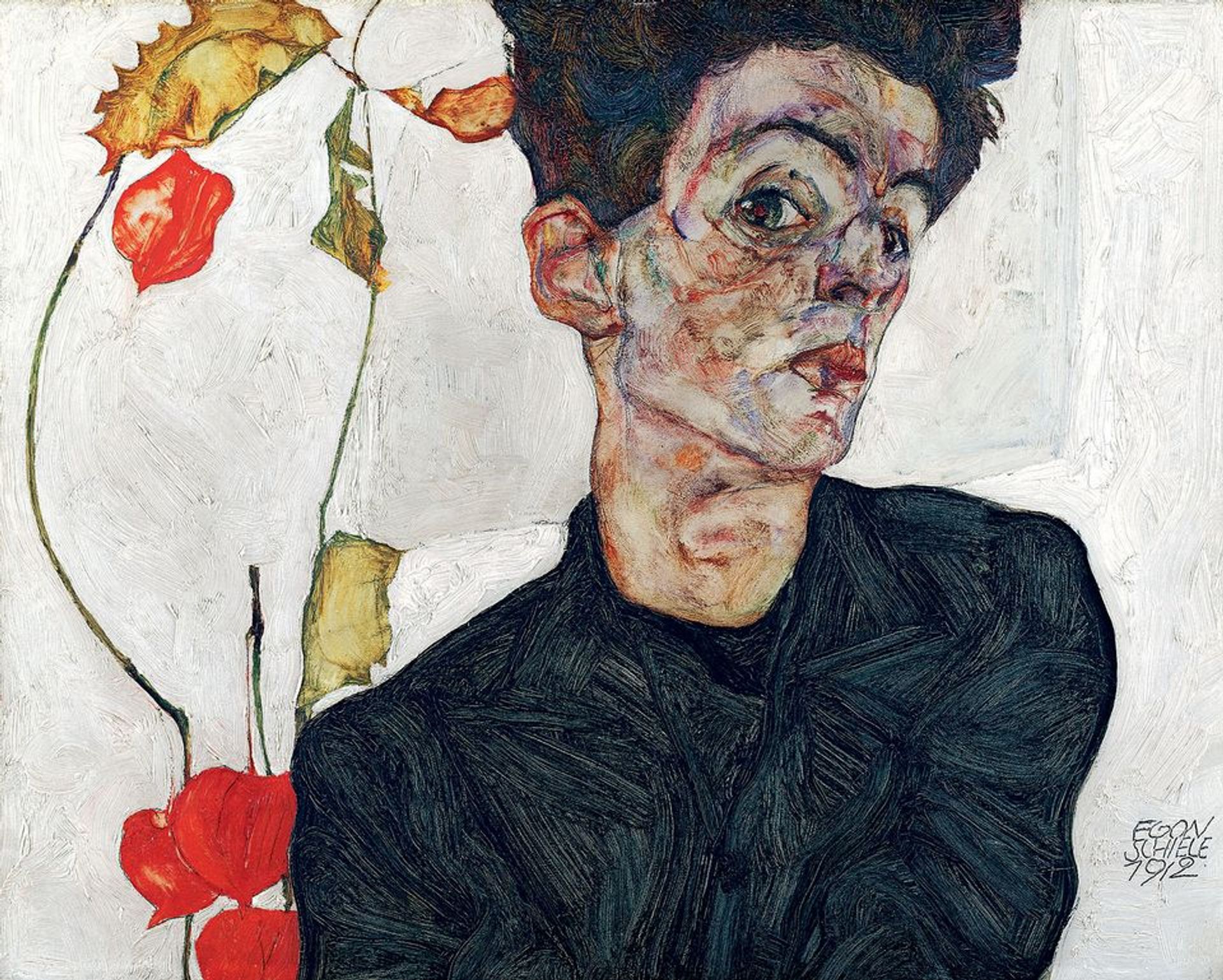 Egon Schiele, Self-Portrait with Chinese Lantern Plant (1912) Courtesy of the Leopold Museum, Vienna