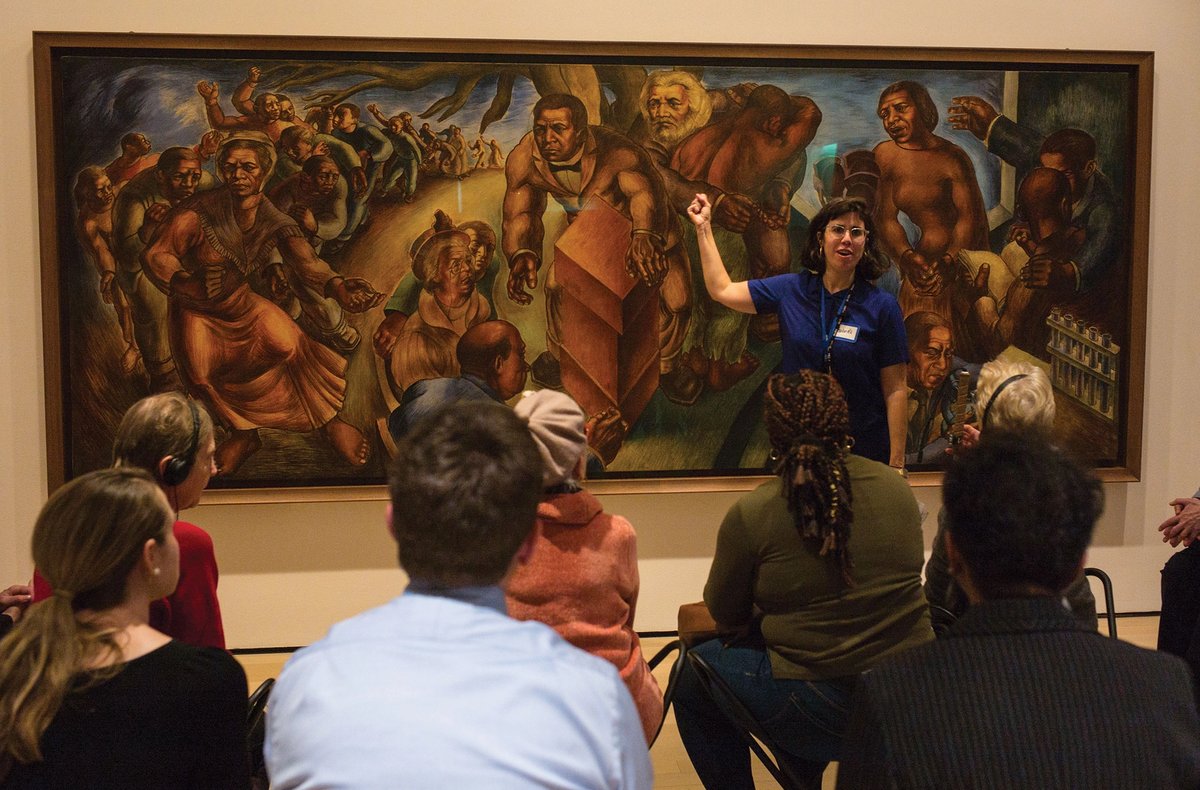 Charles White’s Five Great American Negroes (1939) at the Museum of Modern Art, New York. The mural depicts important African Americans: Sojourner Truth, Frederick Douglass, Booker T. Washington, George Washington Carver and Marian Anderson Photo: Robert Nickelsberg/Getty Images