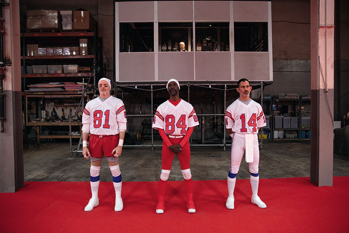 Patriots from left to right: Ted Johnson (Russ Francis), David Thomson (Darryl Stingley), Wally Cardona (Steve Grogan)
Matthew Barney, Secondary (2023)
© Matthew Barney. Courtesy of the artist and Gladstone Gallery.Photo: Julieta Cervantes