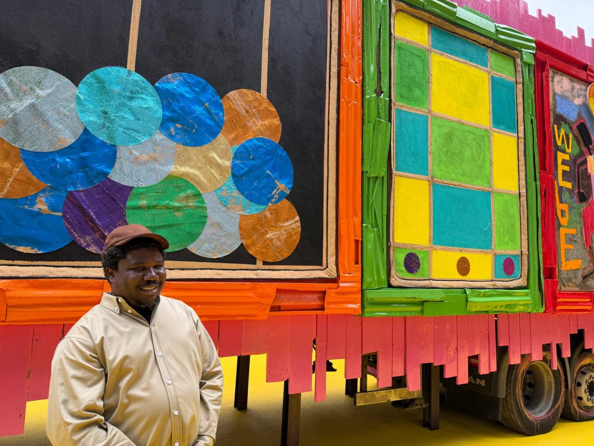 Artist Alvaro Barrington greets visitors at the Venice Biennale preview

The Art Newspaper