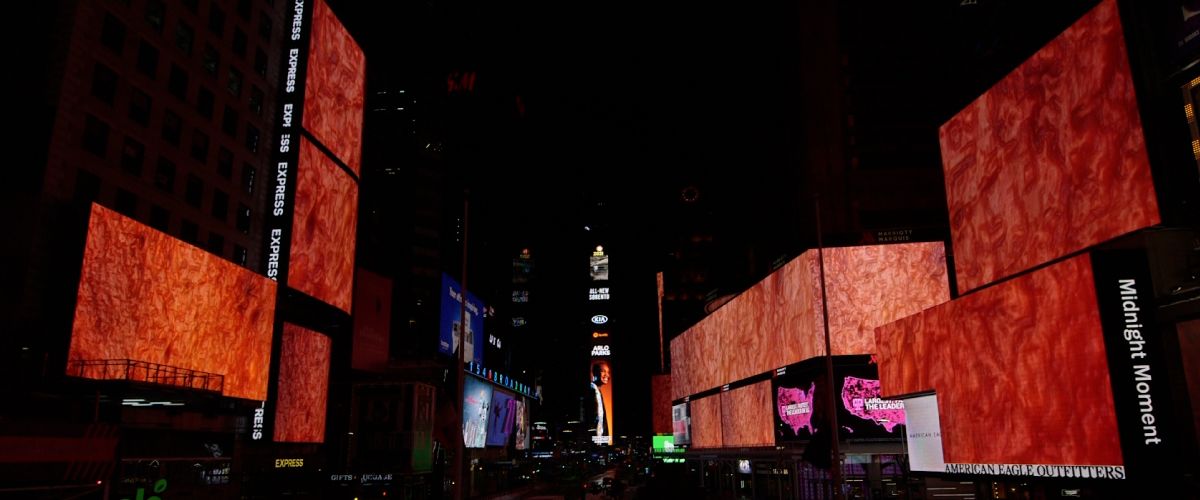 Sondra Perry 's digital work Flesh Wall is currently taking over Times Square's billboards as part of the site's Midnight Moment monthly programme of artist interventions 