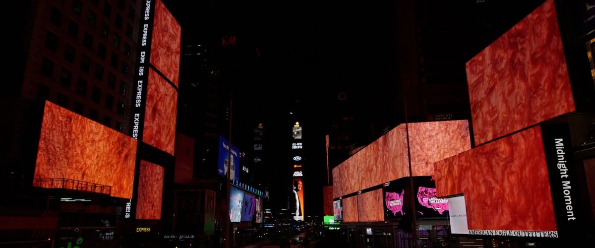 Sondra Perry 's digital work Flesh Wall is currently taking over Times Square's billboards as part of the site's Midnight Moment monthly programme of artist interventions