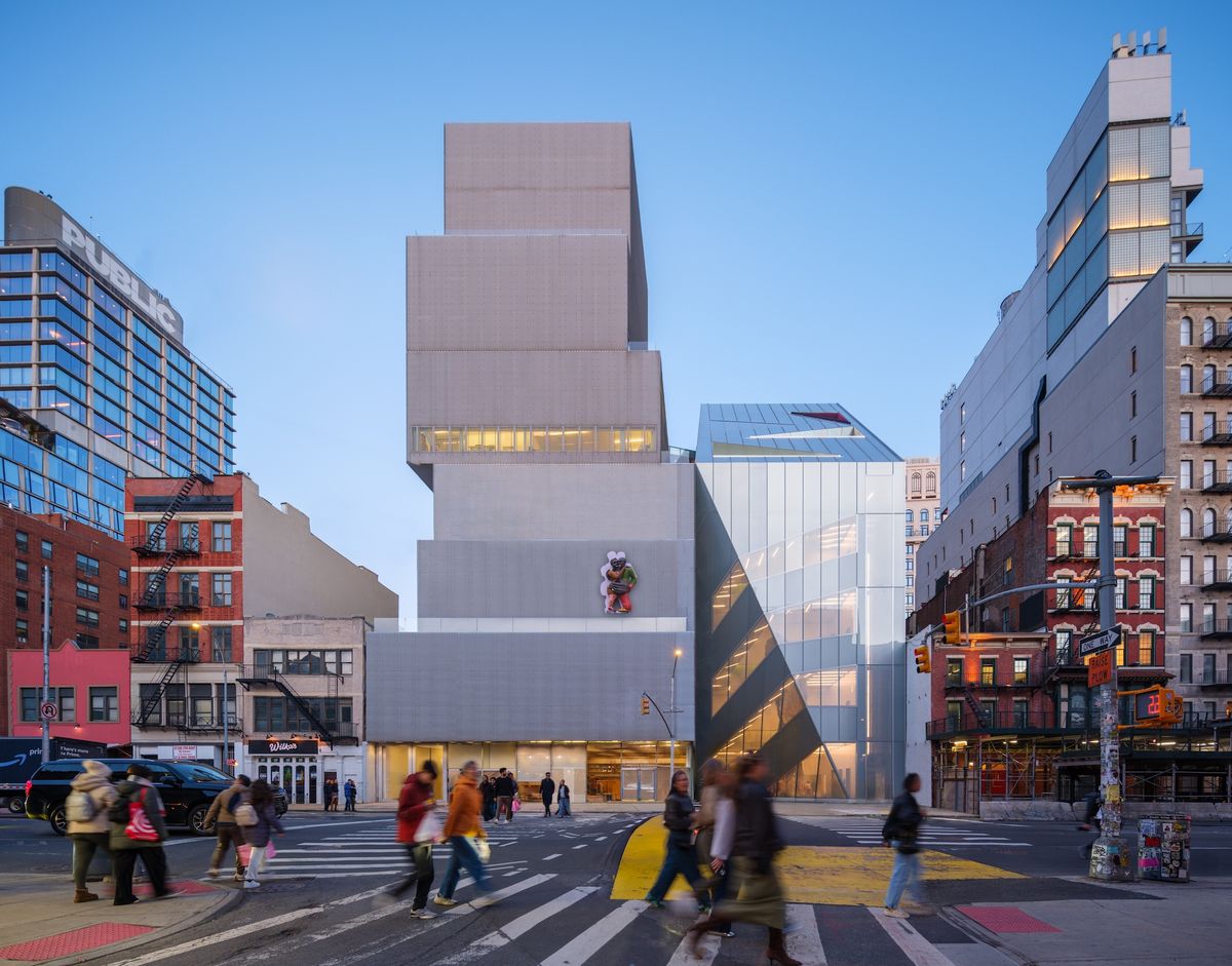 The expanded New Museum on the Bowery in New York has doubled in size to 120,000 sq. ft. Attached to the façade is Tschabalala Self's Art Lover (2025)

Photo: Jason O’Rear, courtesy New Museum