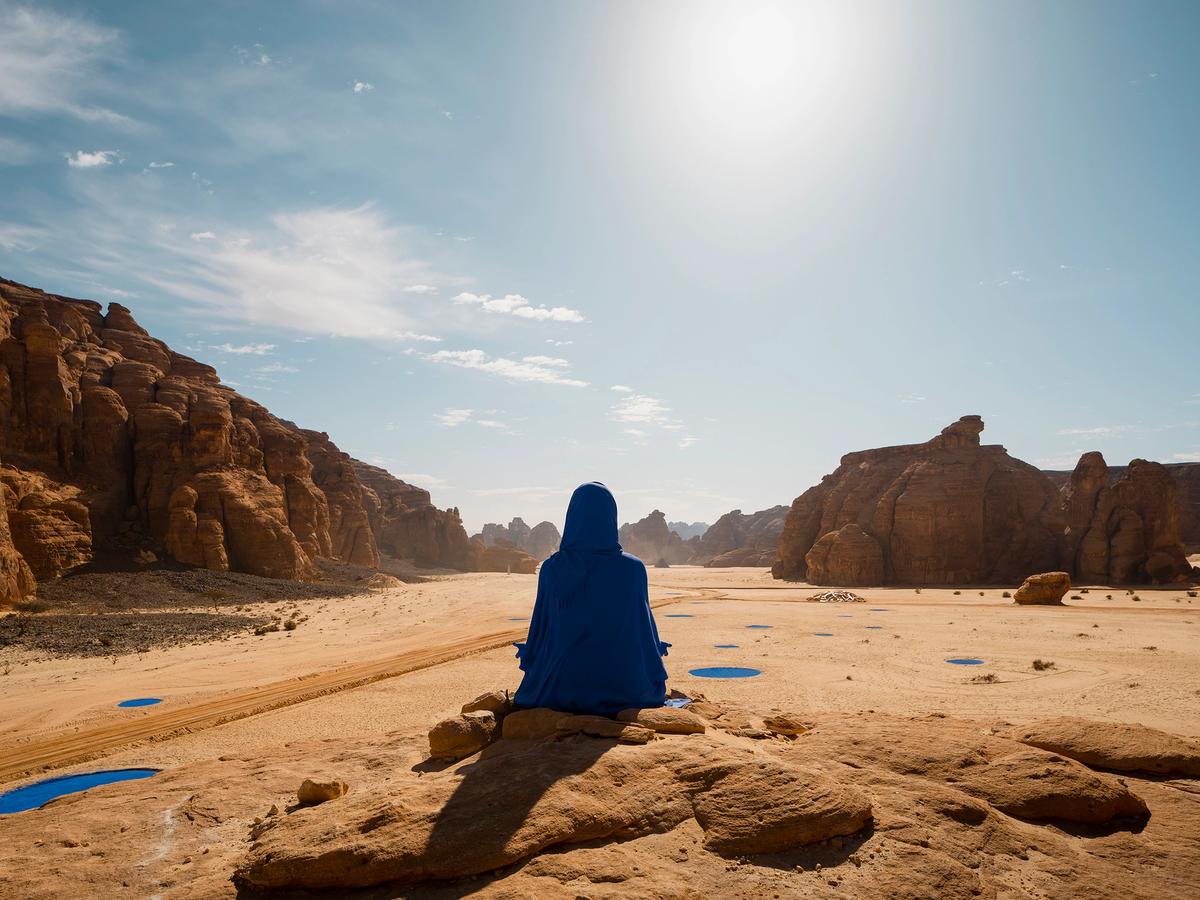 installation view of Lita Albuquerque's NAJMA (She Placed One Thousand Suns On The Transparent Overlays Of Space) at Desert X AlUla Photo: Lance Gerber, courtesy of the artist and Desert X AlUla