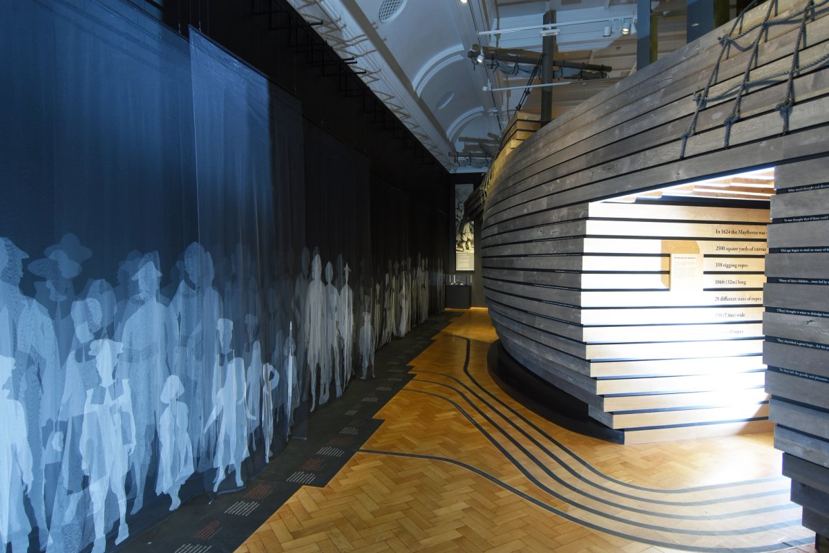 An installation shot of the Mayflower 400: Legend & Legacy exhibition at The Box Museum in Plymouth, England Courtesy of The Box Museum. Photo: Wayne Perry
