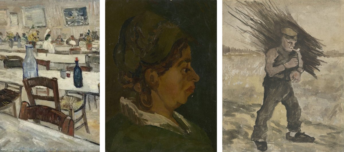 Left: FAKE: Interior of a Restaurant (detail) (mid 20th century), private collection
Centre: FAKE: Head of a Woman (1902-09), private collection, France
Right: FAKE: Wood Gatherer (1904-12), private collection
Photographs: Van Gogh Museum, Amsterdam