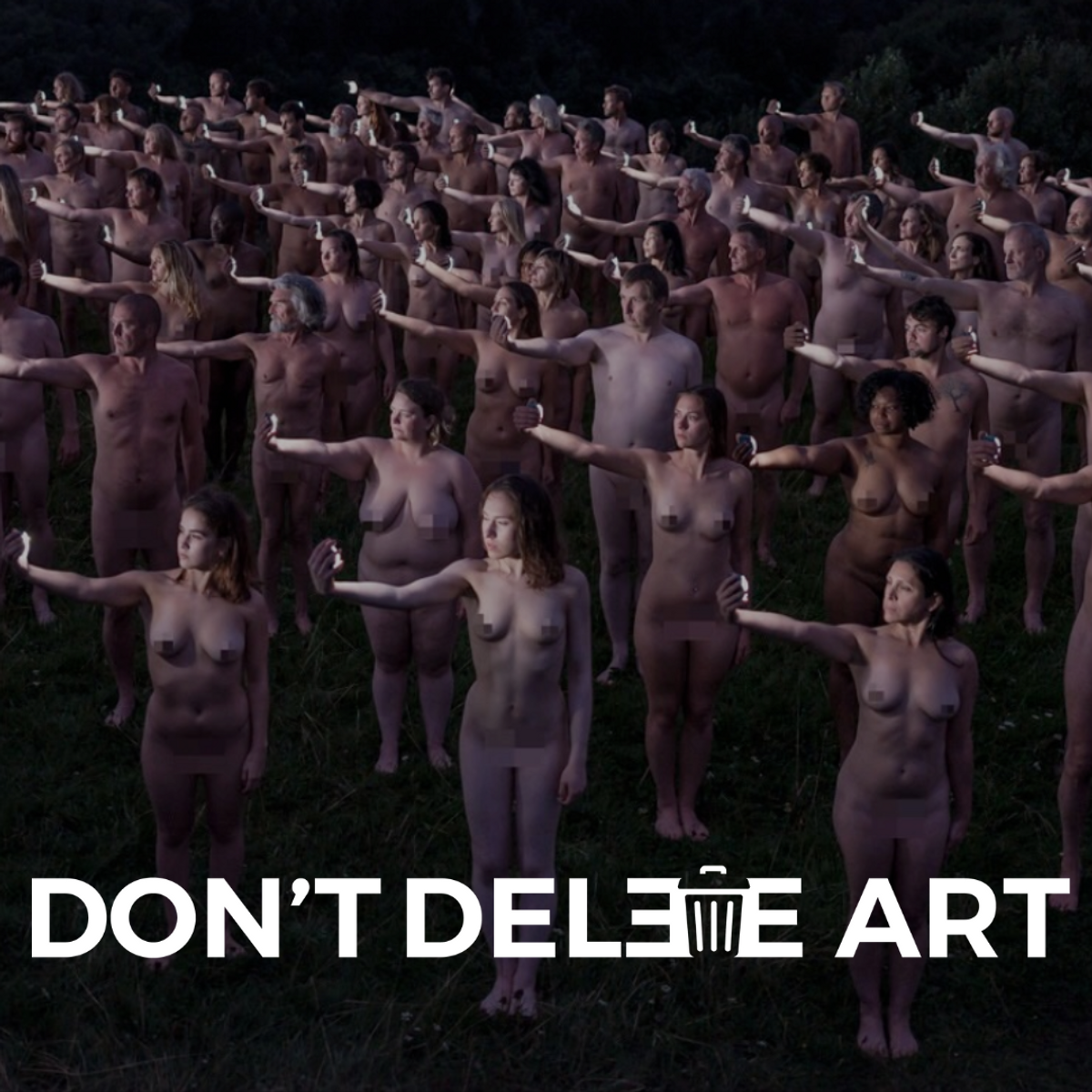 The Don't Delete Art logo, set over an image by the artist Spencer Tunick Courtesy of Don't Delete Art and Spencer Tunick