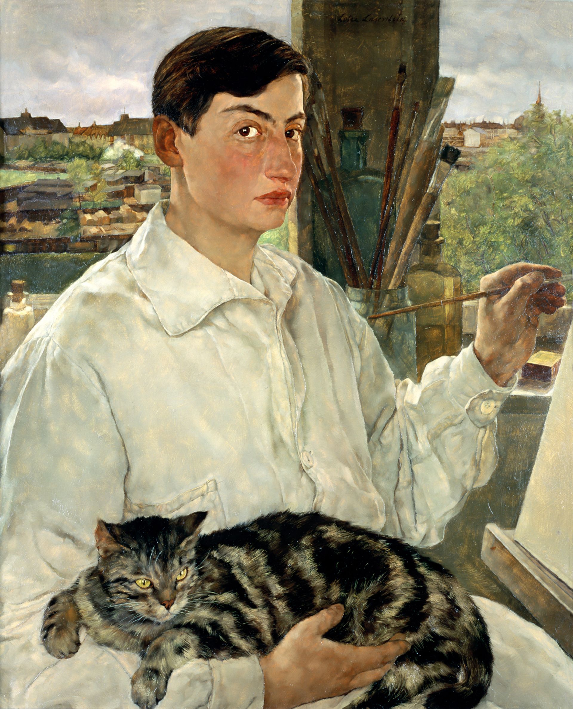 Lotte Laserstein's Self-portrait with Cat (1928). Lasterstein was one of over 150 female artists that the Verborgene Museum promoted through exhibitions and research © VG Bild-Kunst, Bonn 2019