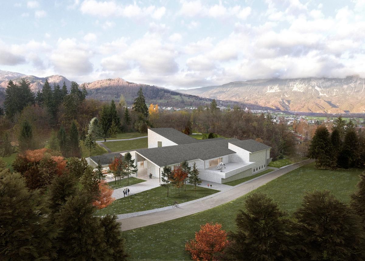 The museum is nestled in the shadow of the 11th century Bled Castle
Render of Muzej Lah. © David Chipperfield Architects